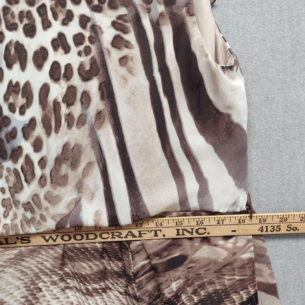 Dressbarn Animal Print Midi Dress 16 Asymmetric Hem Brown Resort Flowy Vacation